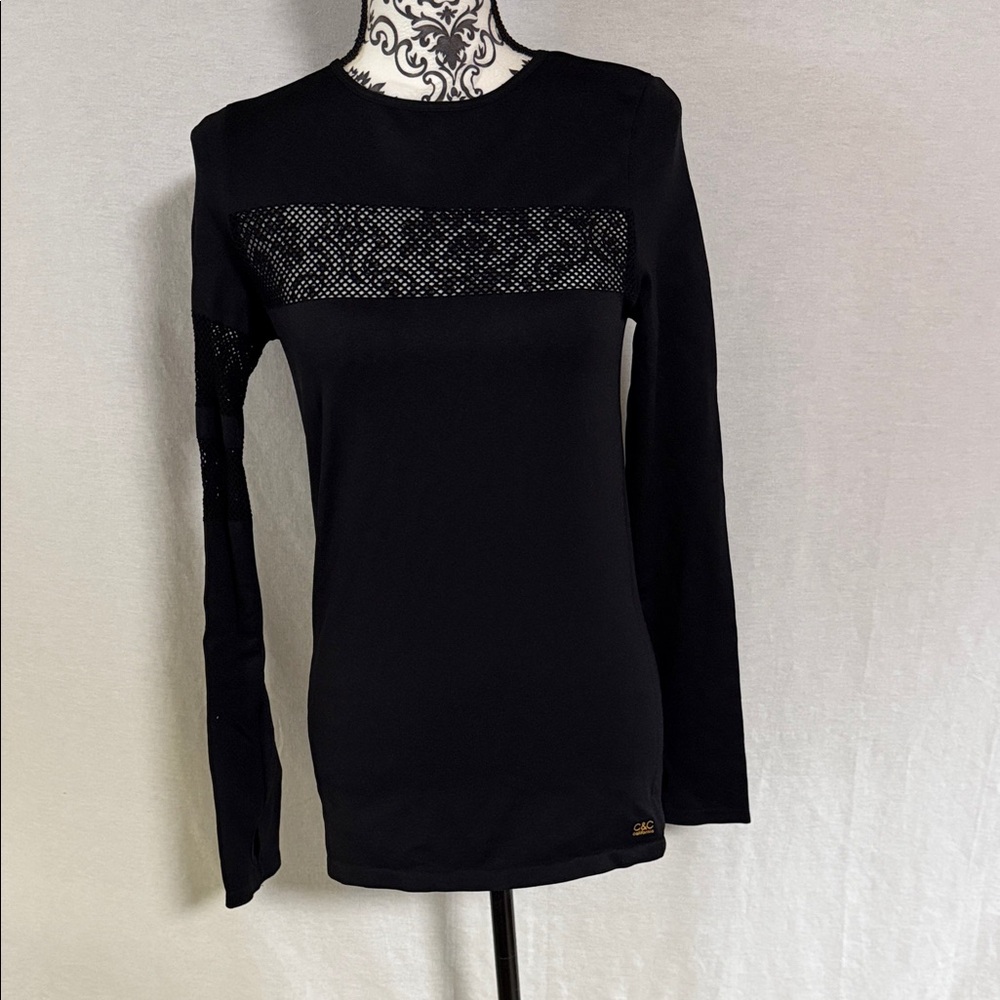 C&C California Black Mesh  Detail Performance Athletic Long Sleeve Tee Workout
